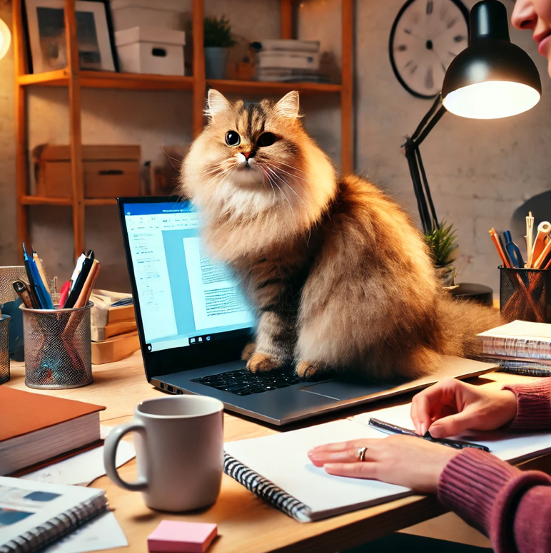 Katze auf Schreibtisch